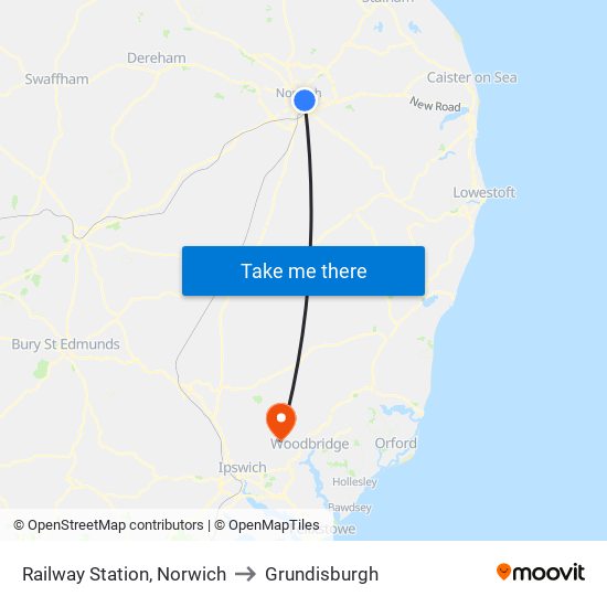 Railway Station, Norwich to Grundisburgh map