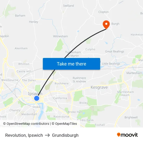 Revolution, Ipswich to Grundisburgh map