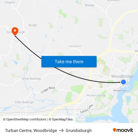 Turban Centre, Woodbridge to Grundisburgh map
