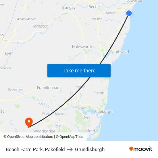 Beach Farm Park, Pakefield to Grundisburgh map