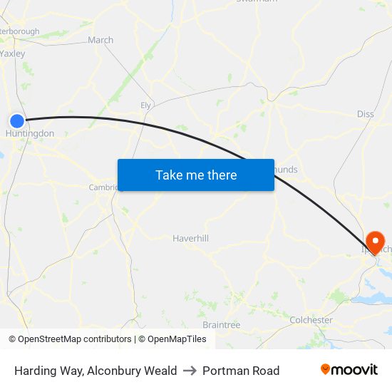 Harding Way, Alconbury Weald to Portman Road map