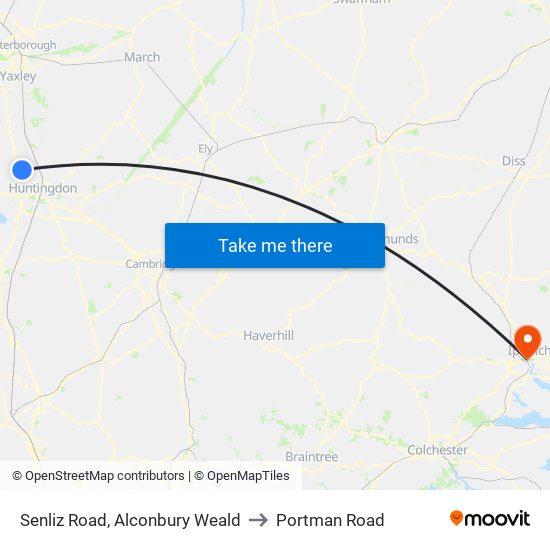 Senliz Road, Alconbury Weald to Portman Road map
