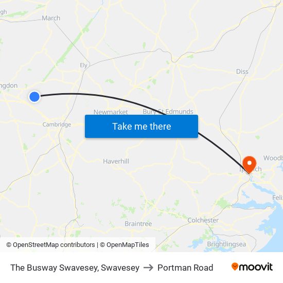 The Busway Swavesey, Swavesey to Portman Road map