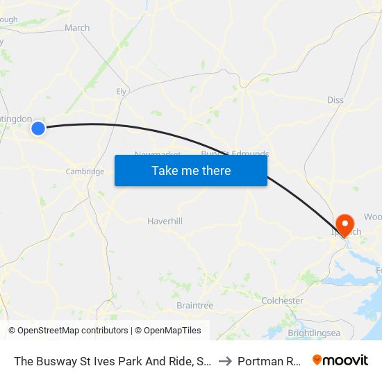 The Busway St Ives Park And Ride, St Ives to Portman Road map