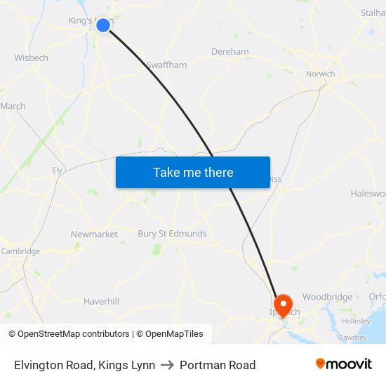 Elvington Road, Kings Lynn to Portman Road map