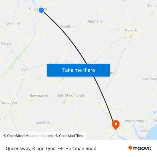 Queensway, Kings Lynn to Portman Road map