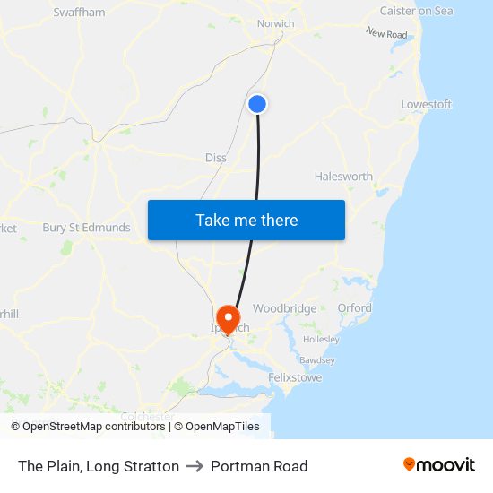 The Plain, Long Stratton to Portman Road map