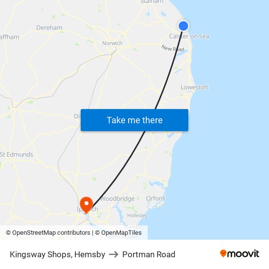 Kingsway Shops, Hemsby to Portman Road map