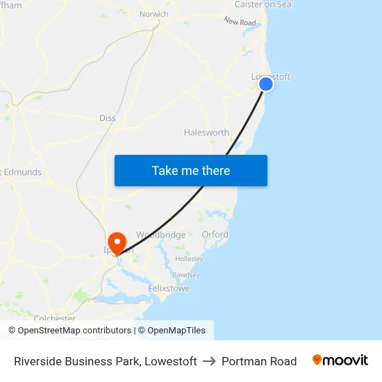 Riverside Business Park, Lowestoft to Portman Road map