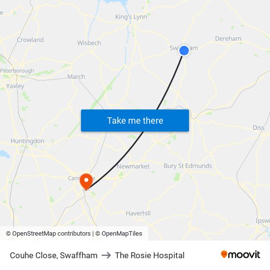 Couhe Close, Swaffham to The Rosie Hospital map