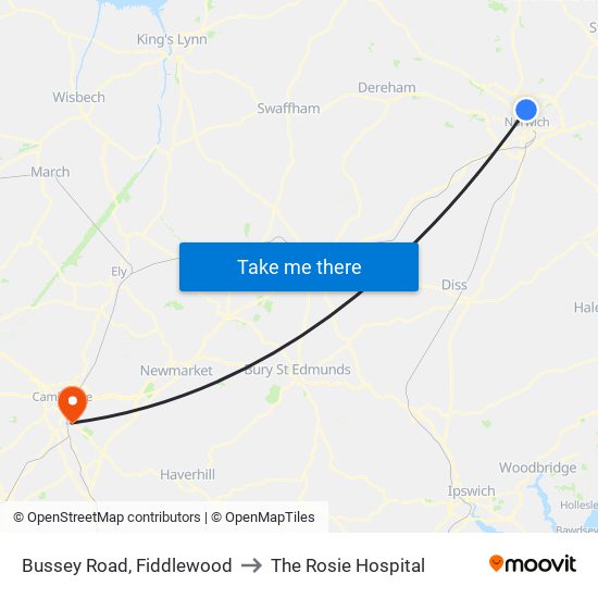 Bussey Road, Fiddlewood to The Rosie Hospital map