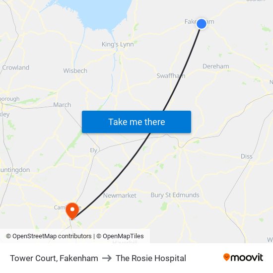 Tower Court, Fakenham to The Rosie Hospital map
