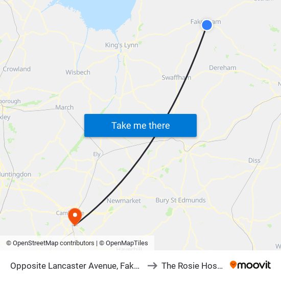 Opposite Lancaster Avenue, Fakenham to The Rosie Hospital map