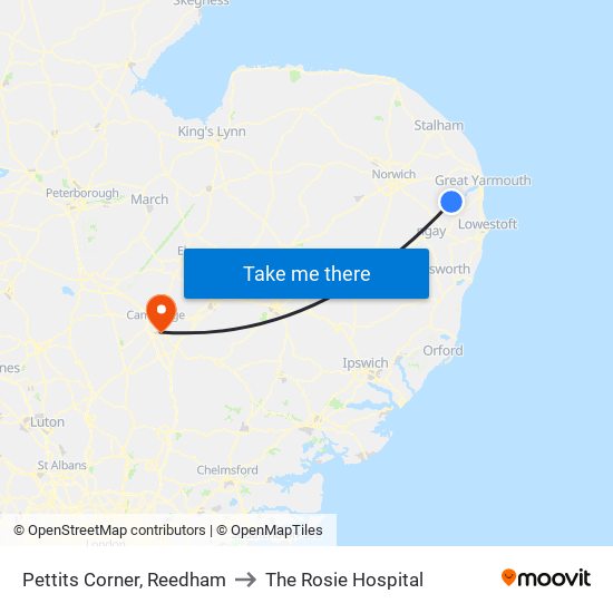 Pettits Corner, Reedham to The Rosie Hospital map