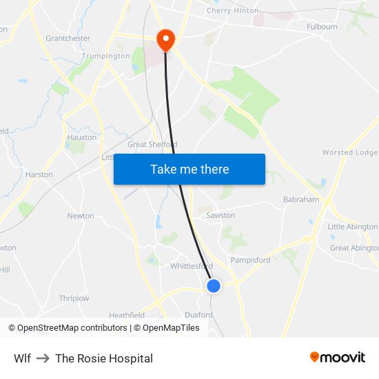 Wlf to The Rosie Hospital map