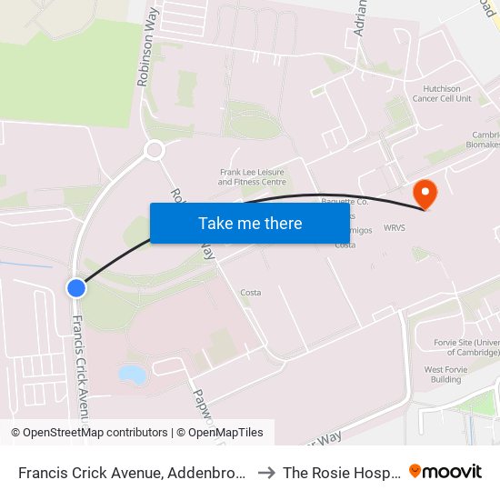 Francis Crick Avenue, Addenbrookes to The Rosie Hospital map