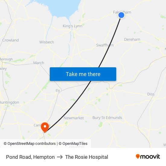 Pond Road, Hempton to The Rosie Hospital map