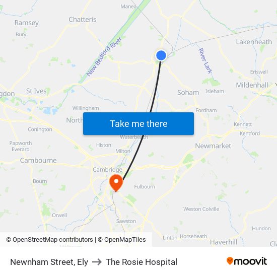 Newnham Street, Ely to The Rosie Hospital map