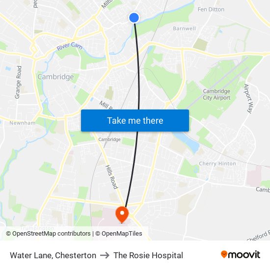 Water Lane, Chesterton to The Rosie Hospital map