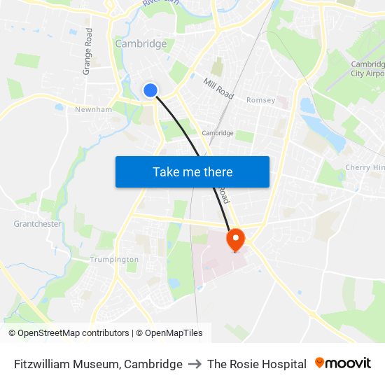 Fitzwilliam Museum, Cambridge to The Rosie Hospital map