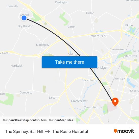 The Spinney, Bar Hill to The Rosie Hospital map