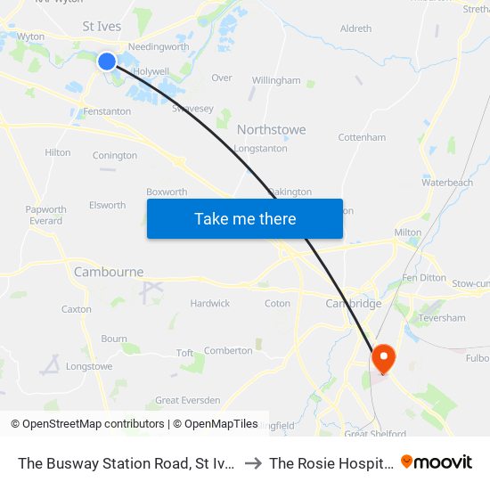 The Busway Station Road, St Ives to The Rosie Hospital map