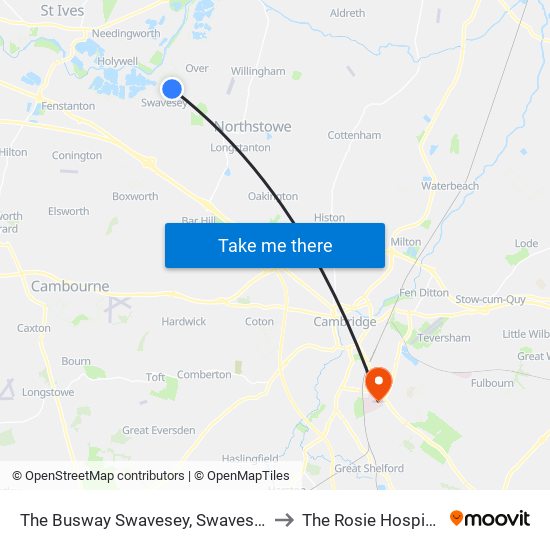 The Busway Swavesey, Swavesey to The Rosie Hospital map