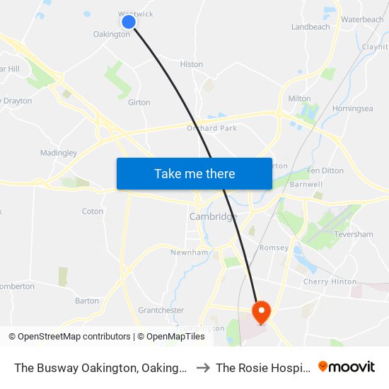 The Busway Oakington, Oakington to The Rosie Hospital map