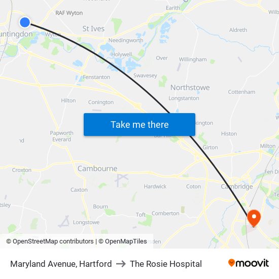 Maryland Avenue, Hartford to The Rosie Hospital map