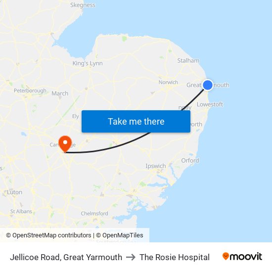 Jellicoe Road, Great Yarmouth to The Rosie Hospital map