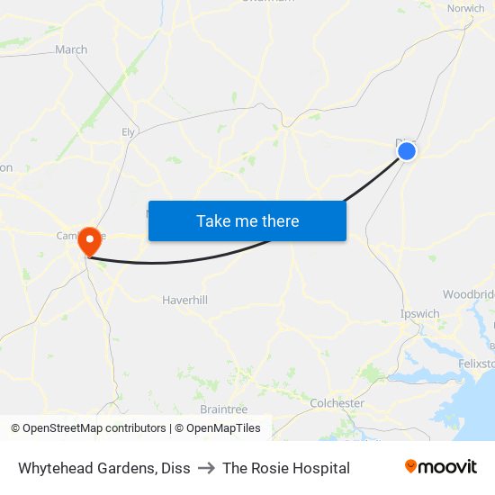 Whytehead Gardens, Diss to The Rosie Hospital map