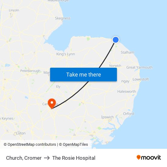 Church, Cromer to The Rosie Hospital map