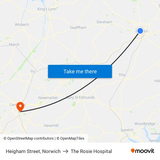 Heigham Street, Norwich to The Rosie Hospital map