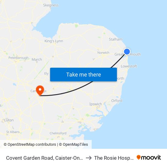 Covent Garden Road, Caister-On-Sea to The Rosie Hospital map