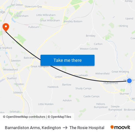 Barnardiston Arms, Kedington to The Rosie Hospital map