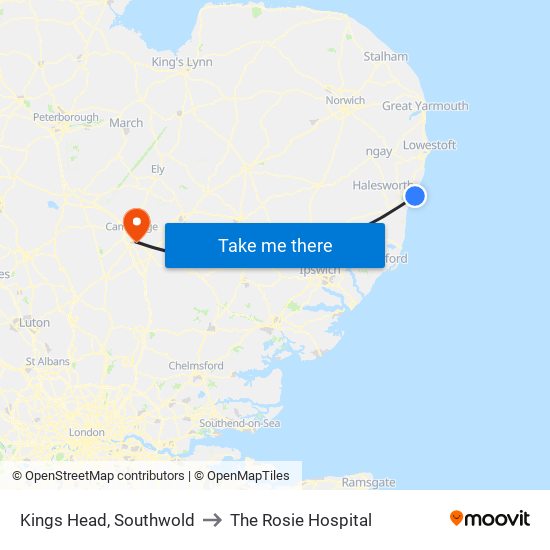 Kings Head, Southwold to The Rosie Hospital map