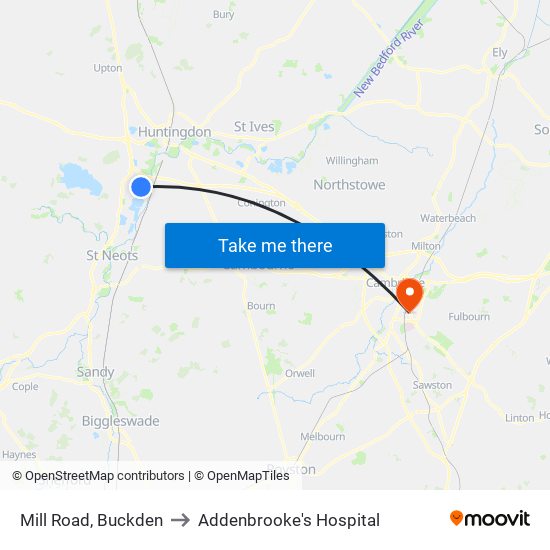 Mill Road, Buckden to Addenbrooke's Hospital map