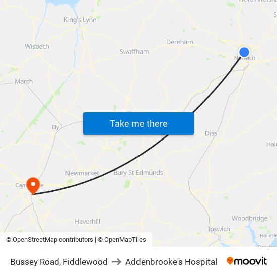 Bussey Road, Fiddlewood to Addenbrooke's Hospital map