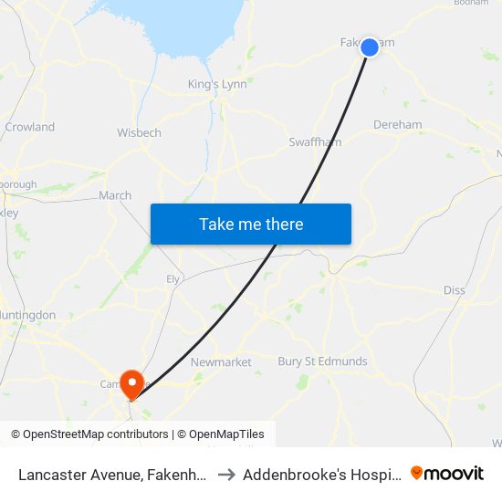 Lancaster Avenue, Fakenham to Addenbrooke's Hospital map