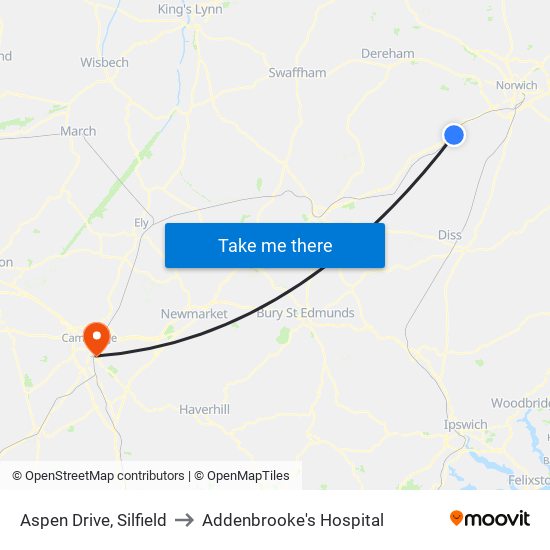 Aspen Drive, Silfield to Addenbrooke's Hospital map