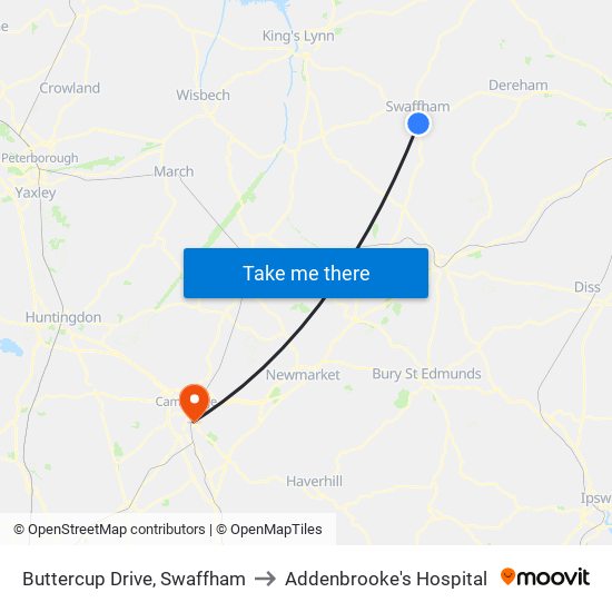 Buttercup Drive, Swaffham to Addenbrooke's Hospital map