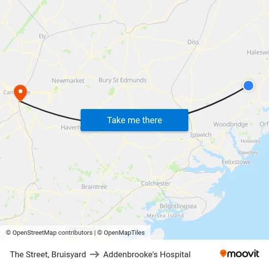 The Street, Bruisyard to Addenbrooke's Hospital map