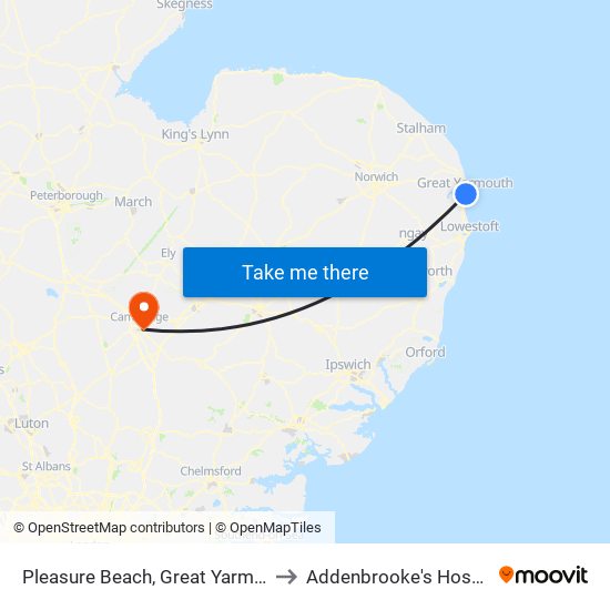 Pleasure Beach, Great Yarmouth to Addenbrooke's Hospital map