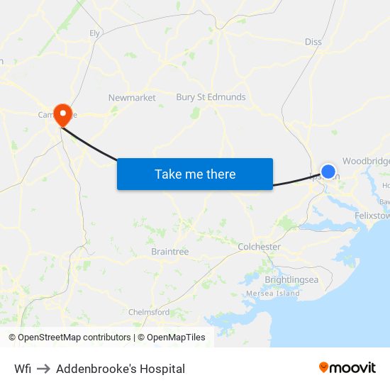 Wfi to Addenbrooke's Hospital map