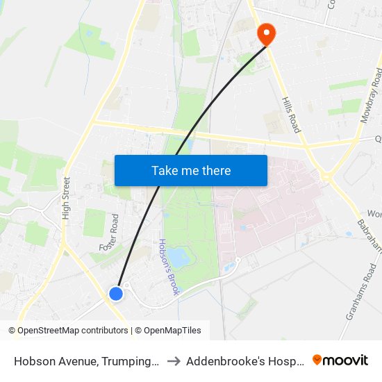 Hobson Avenue, Trumpington to Addenbrooke's Hospital map