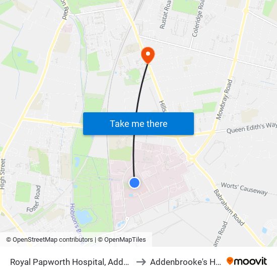 Royal Papworth Hospital, Addenbrookes to Addenbrooke's Hospital map