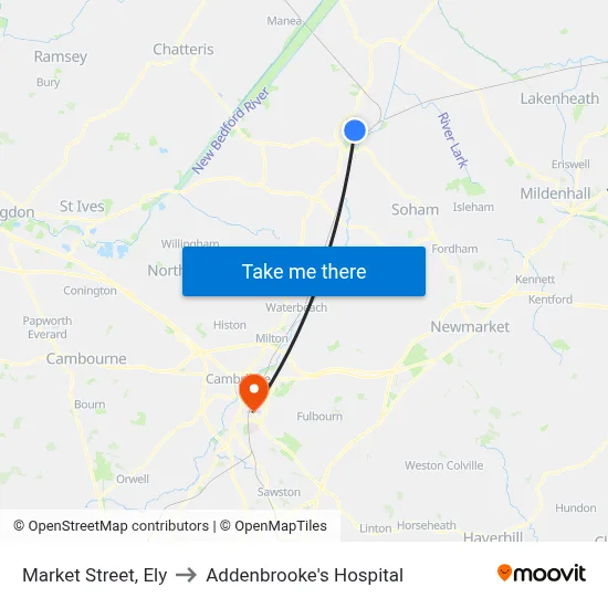Market Street, Ely to Addenbrooke's Hospital map