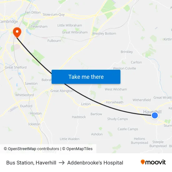 Bus Station, Haverhill to Addenbrooke's Hospital map