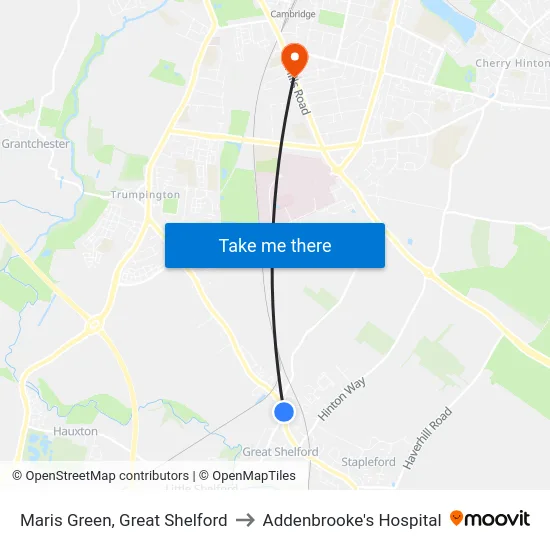 Maris Green, Great Shelford to Addenbrooke's Hospital map