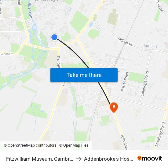 Fitzwilliam Museum, Cambridge to Addenbrooke's Hospital map